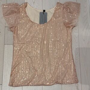 Sequin Embellished Women's Top - Cream with Gold sequins